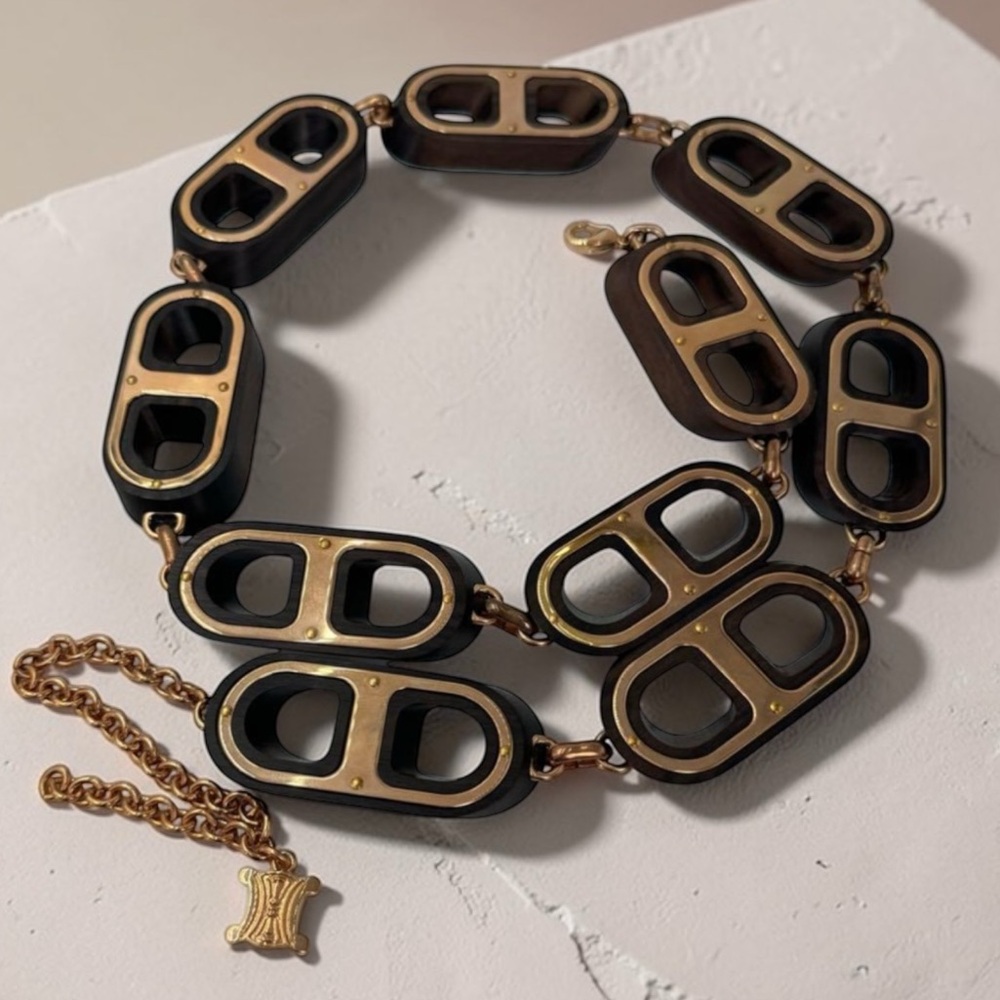 Celine Vintage Rare Wooden and Gold Plated Triomphe Belt/Necklace - Picture 1 of 1